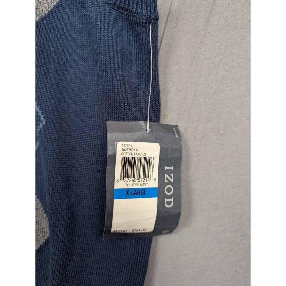 IZOD‎ Sweater Vest Men XL Blue Gray  Argyle Diamond Preppy  Knit VNeck